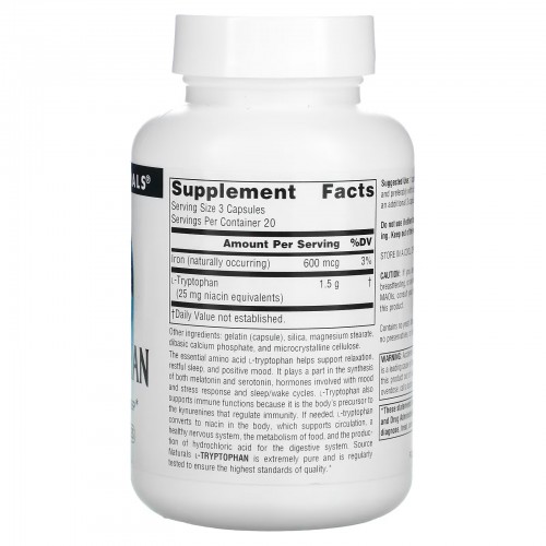 Source Naturals, L-триптофан, 500 мг, 60 капсул Source Naturals, L-триптофан, 500 мг, 60 капсул